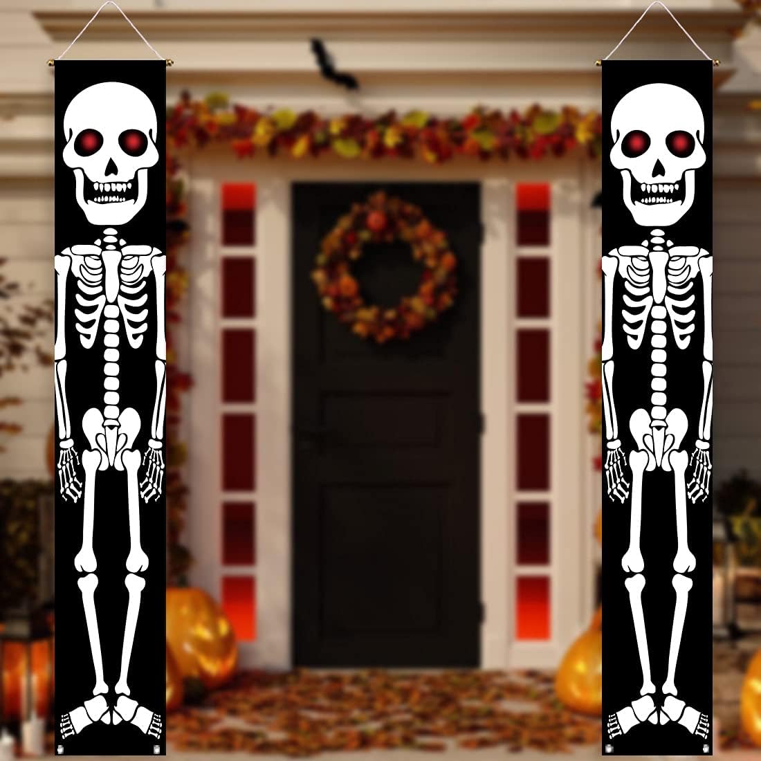 Allenjoy Halloween Skull Soldier Porch Sign Banner 2PCS