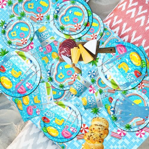Guzbewu Pool Party Plates Napkins Set 142PCS Summer Decorations