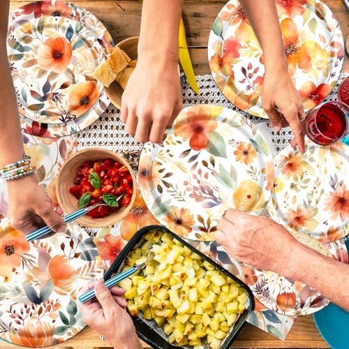 Fall Floral Plates and Napkins Set 60Pcs