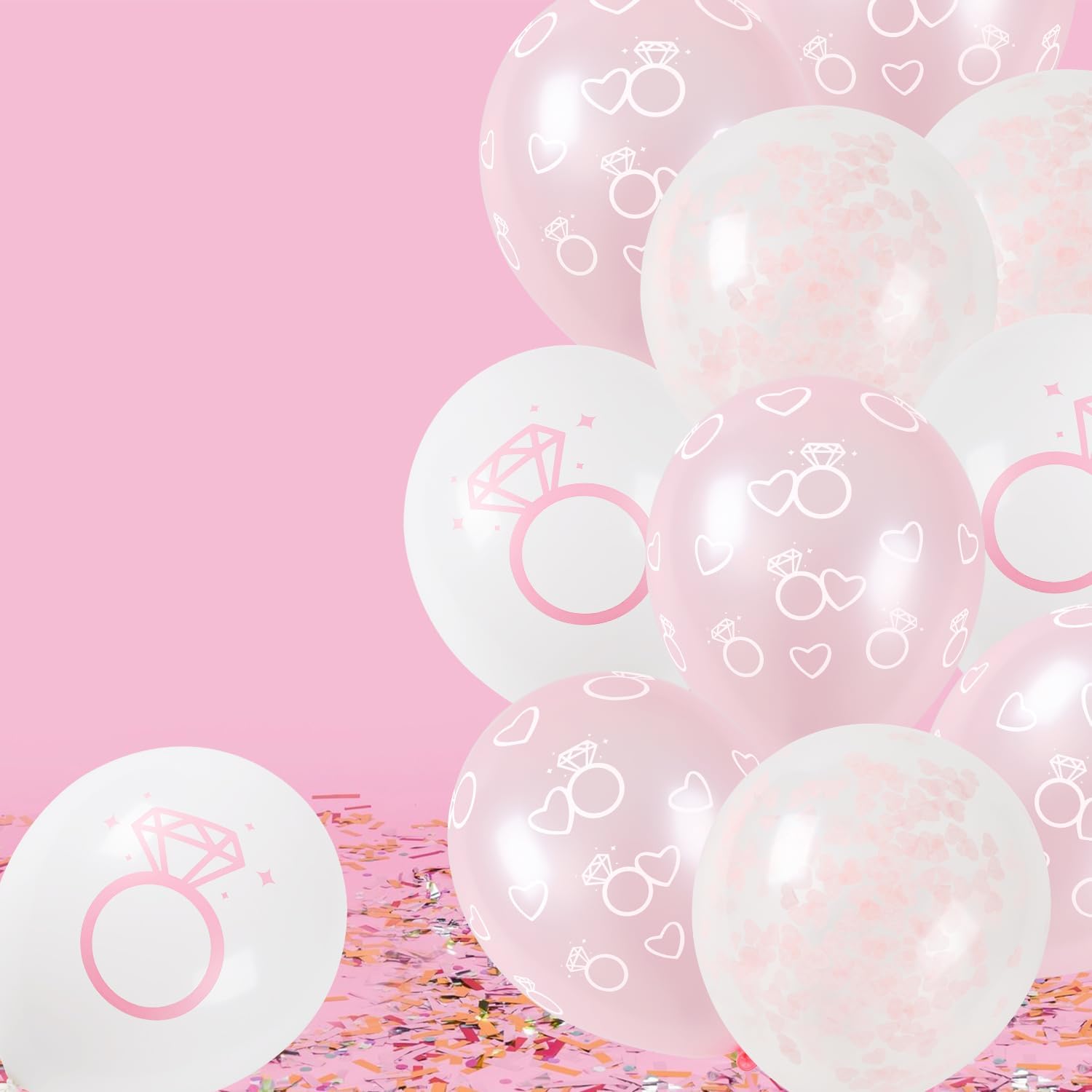 Diamond Heart Pattern Pink Latex Balloons 30 PCS