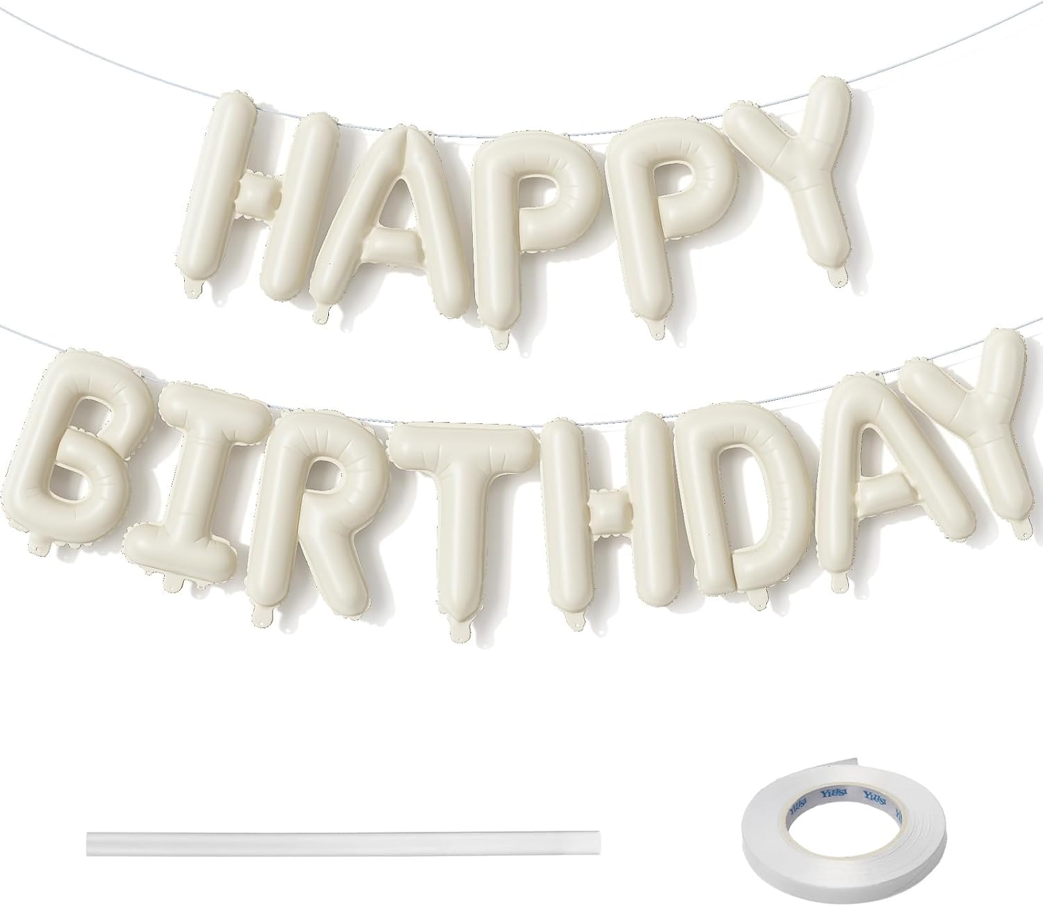 Cream Happy Birthday Balloon Banner Set 16 Inch 13pcs Foil Balloons