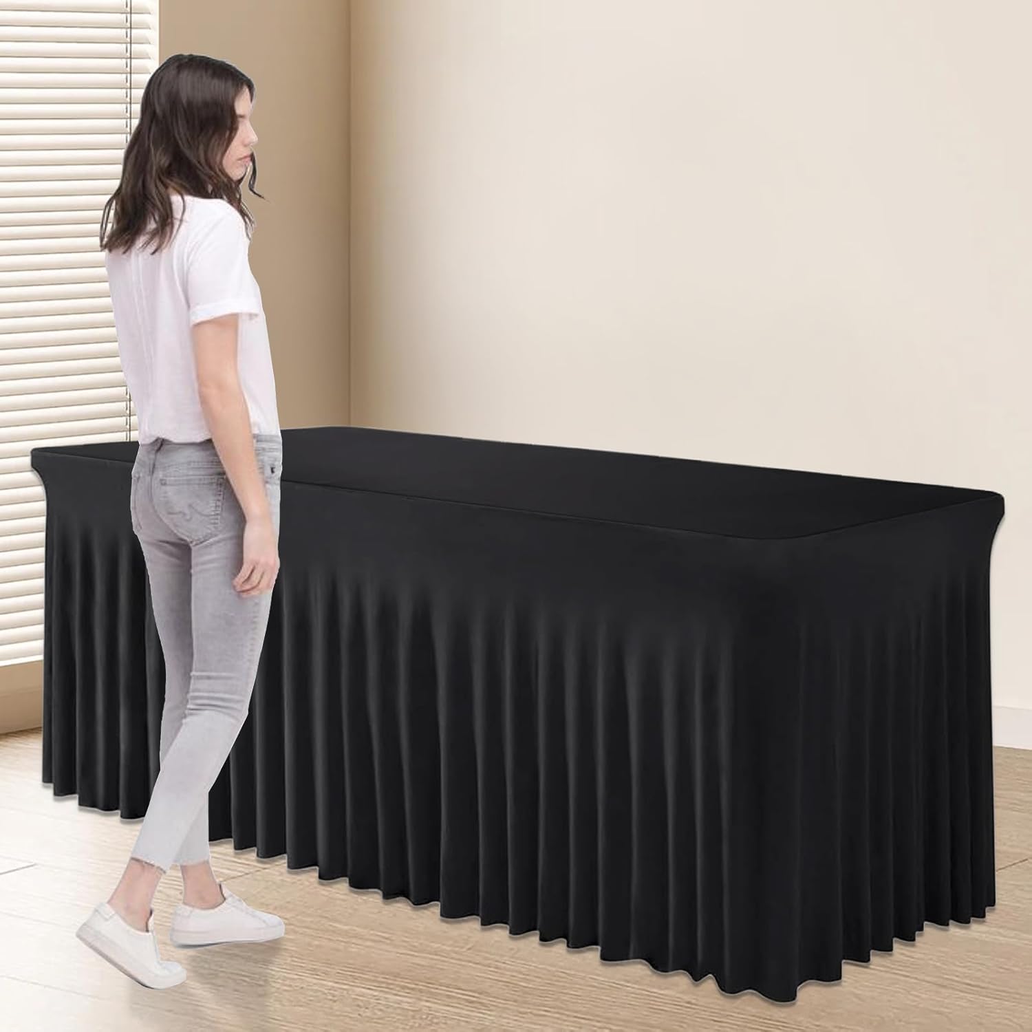 Premium Black Table Skirts for 6ft Rectangular Tables 2Pack