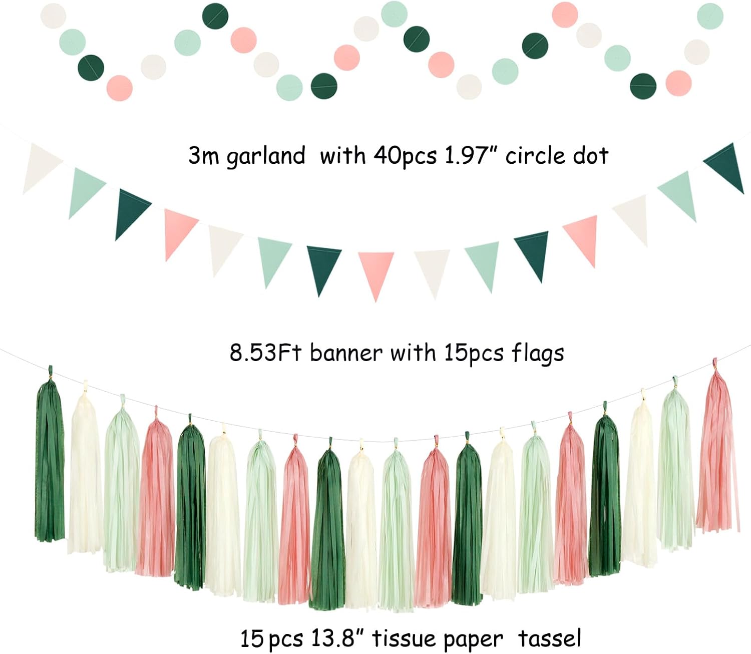 Sage Olive Green Pink Beige Boho Decorations 33pcs