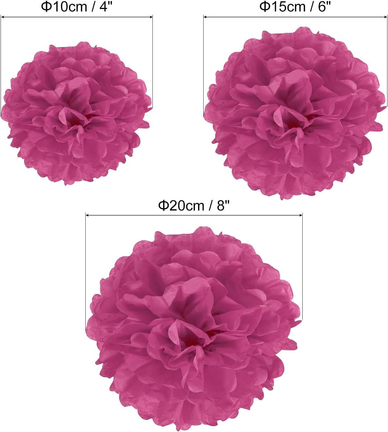 PATIKIL 4 6 8 Inch Fuchsia Tissue Pom Poms Flowers 12 Pack