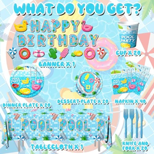 Guzbewu Pool Party Plates Napkins Set 142PCS Summer Decorations