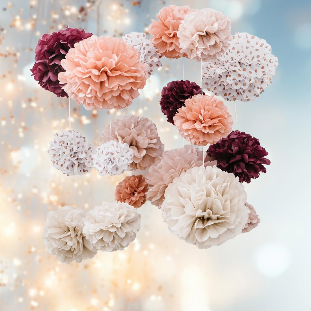 PapaKit Dusty Rose Pink Tissue Pom Poms 20 Piece Set