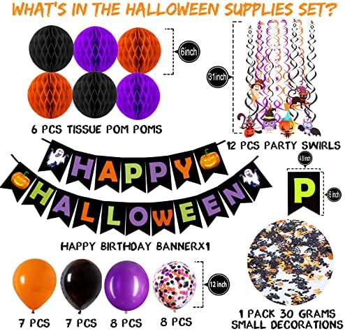 FECEDY Halloween Decorations Banner Paper Honeycomb Balls Swirl Streamers Balloons