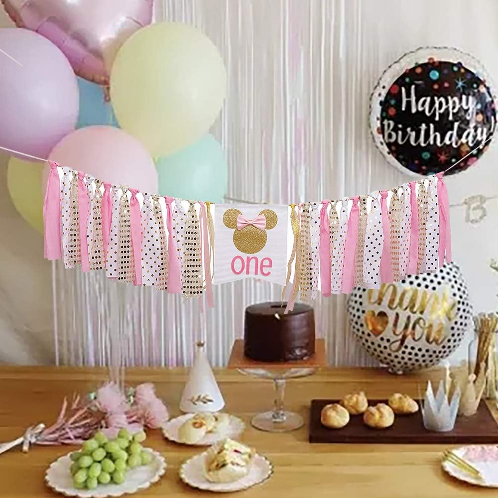 Pink and Gold Minnie Mouse Birthday Banner