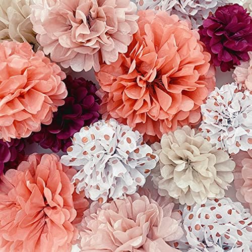 PapaKit Dusty Rose Pink Tissue Pom Poms 20 Piece Set