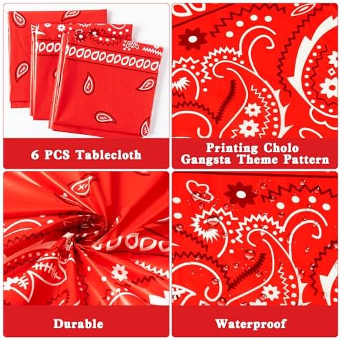 6PCS Red Bandana Tablecloths for Western Party