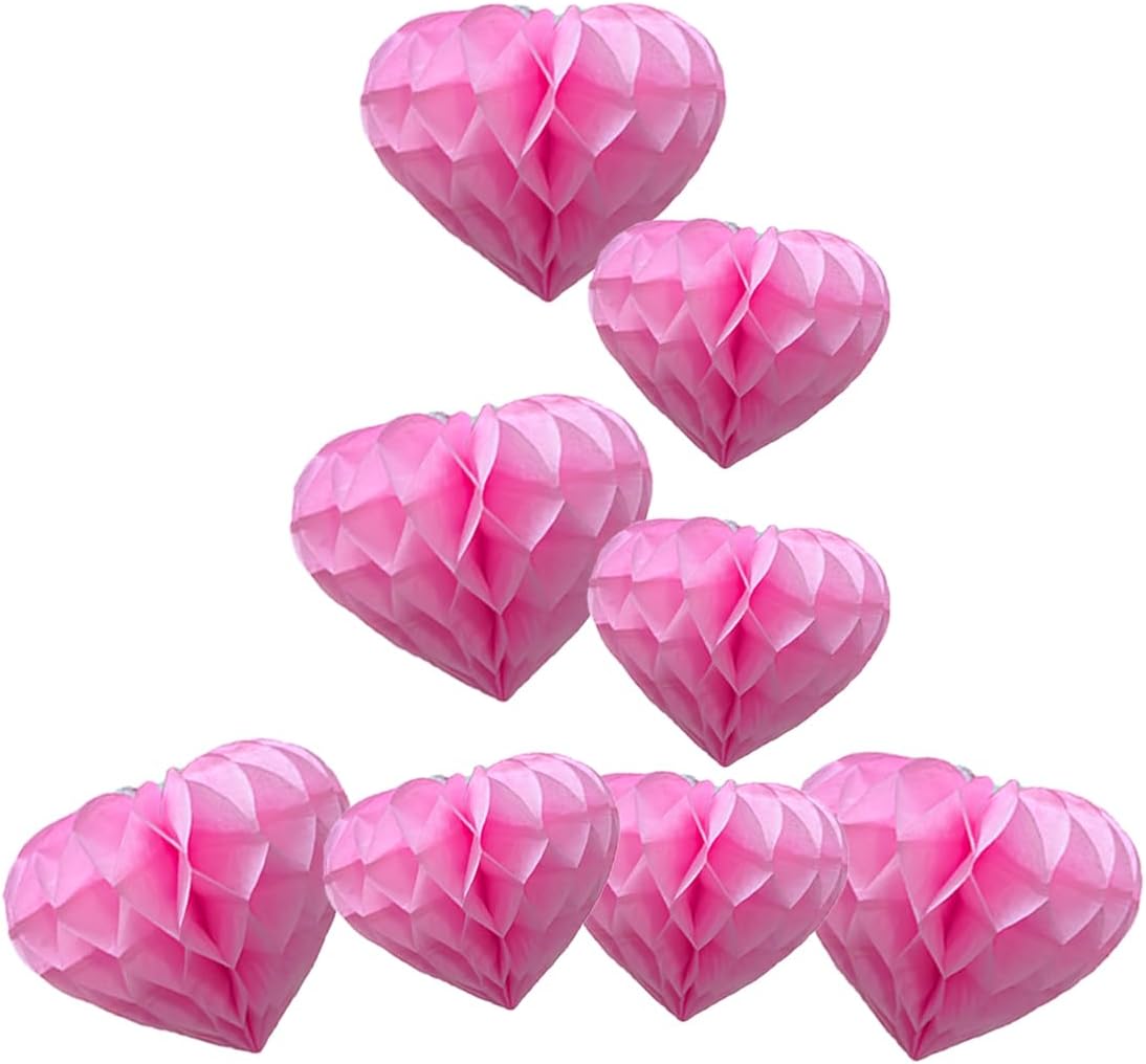 Heart Shaped Honeycomb Party Decorations 8 Pieces Pink