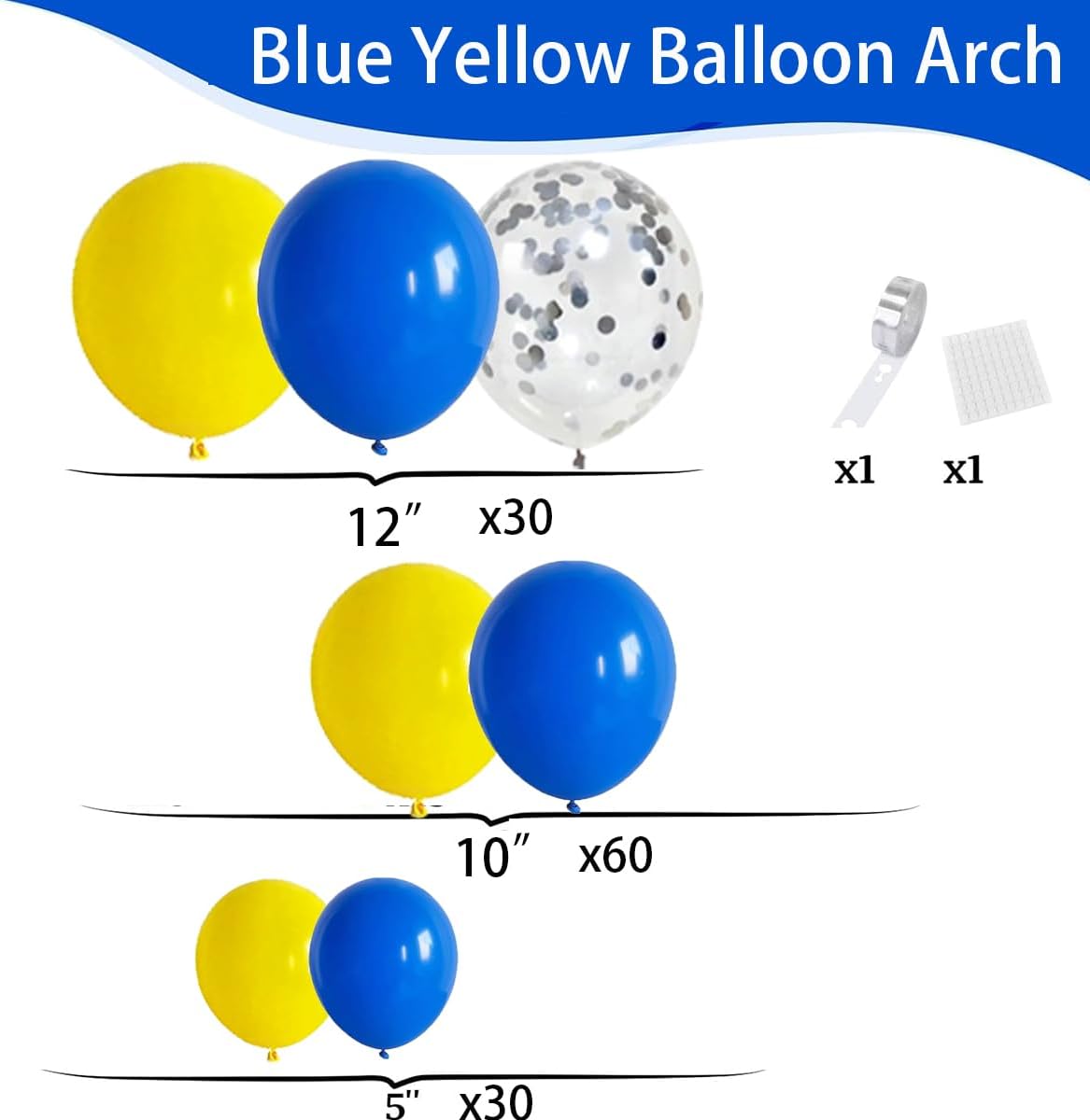 Royal Blue and Yellow Balloons Garland Arch 122PCS Decor Set