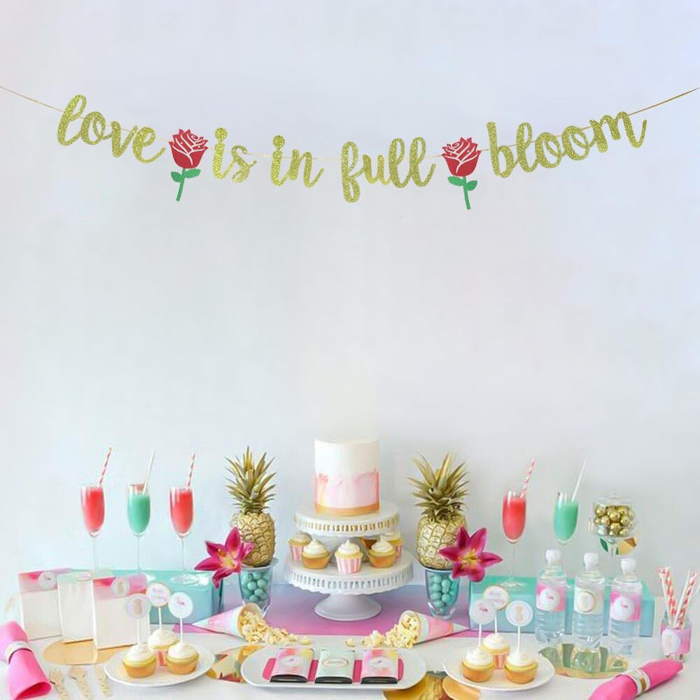 JENSENLIN Love Is In Full Bloom Gold Glitter Banner