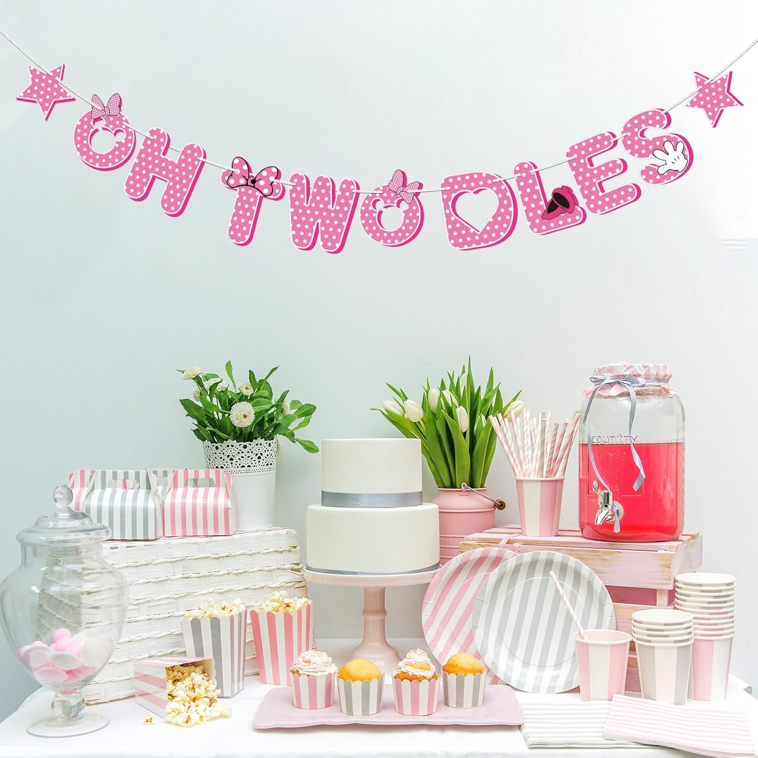 Halodete 2nd Birthday Banner Cartoon Mouse Decorations
