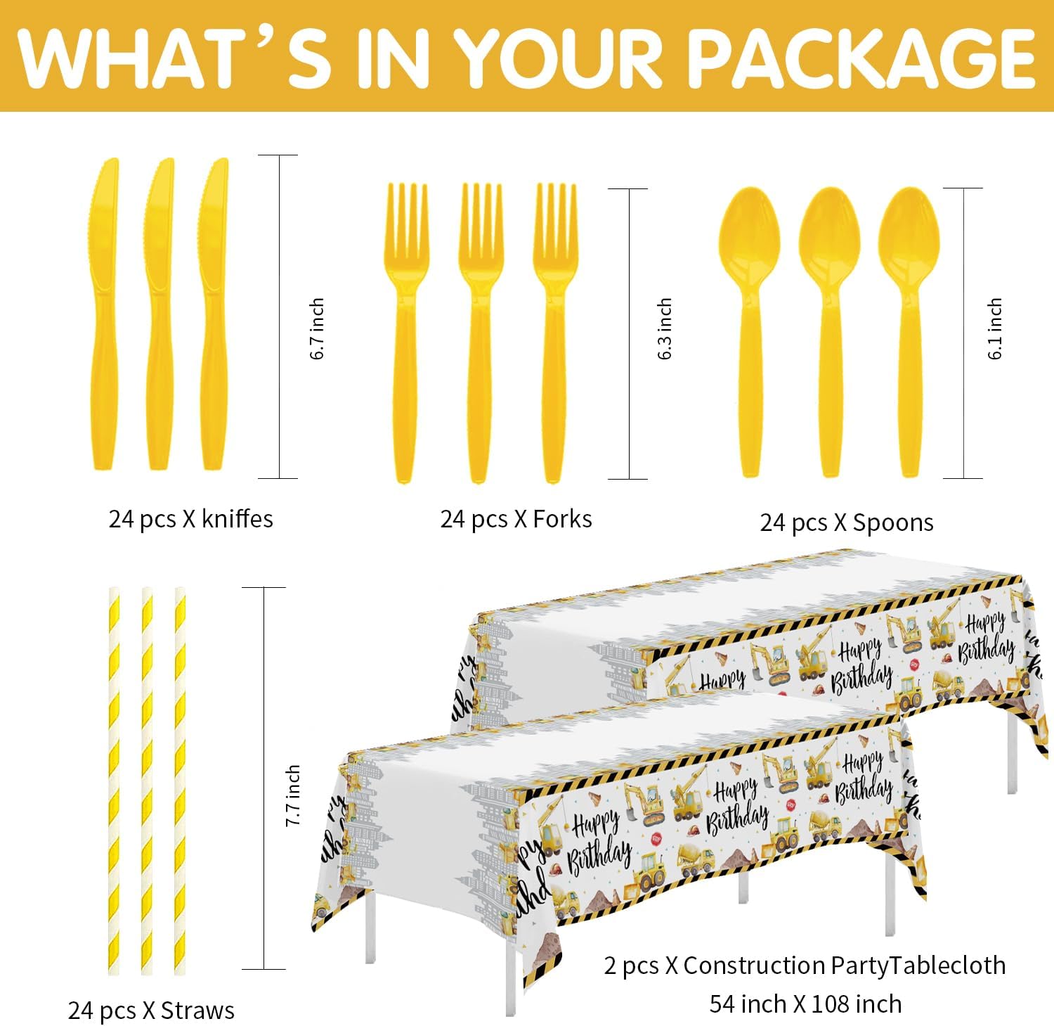Construction Birthday Party Tableware Set for 24 Guests