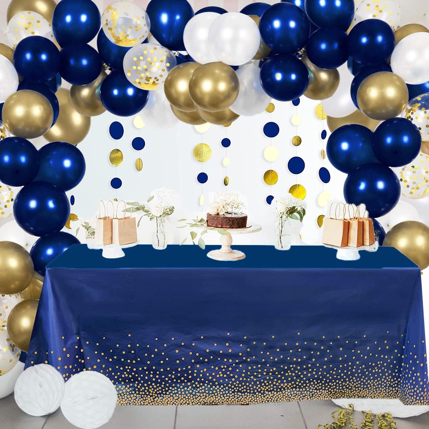 2 Pack Navy Blue Dot Confetti Tablecloths for Parties