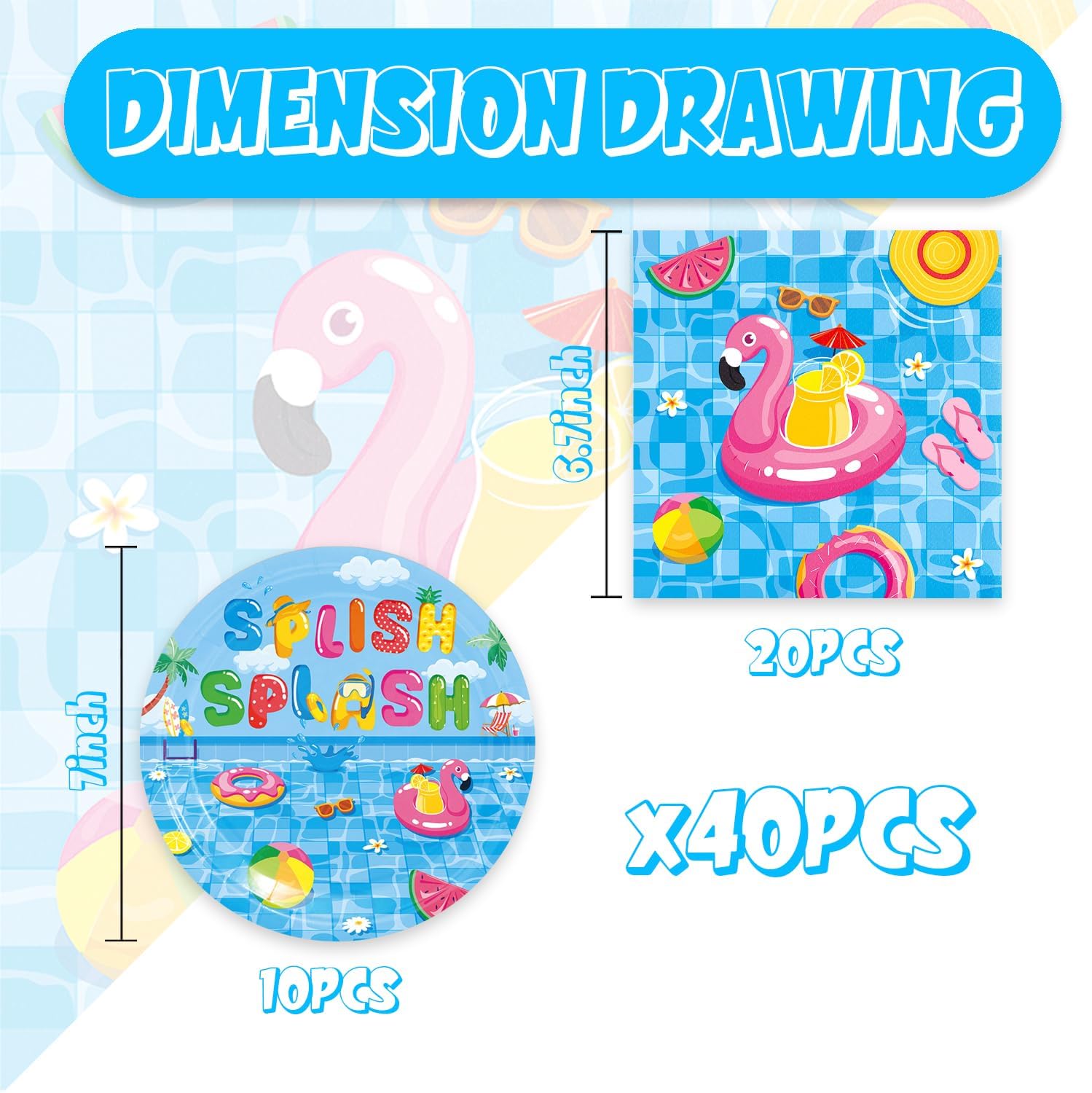 40Pcs Pool Party Decorations Summer Beach Birthday Plates Napkins Set