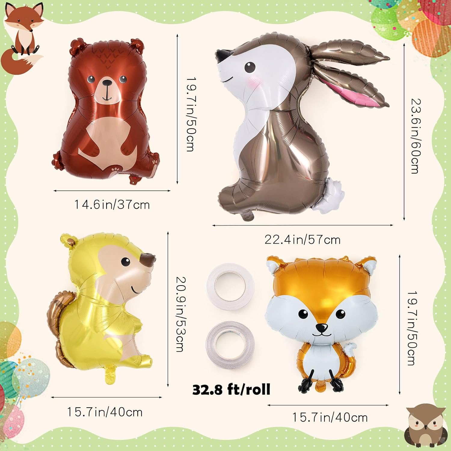 Woodland Animal Balloons 8 Pcs Forest Themed Party Decor