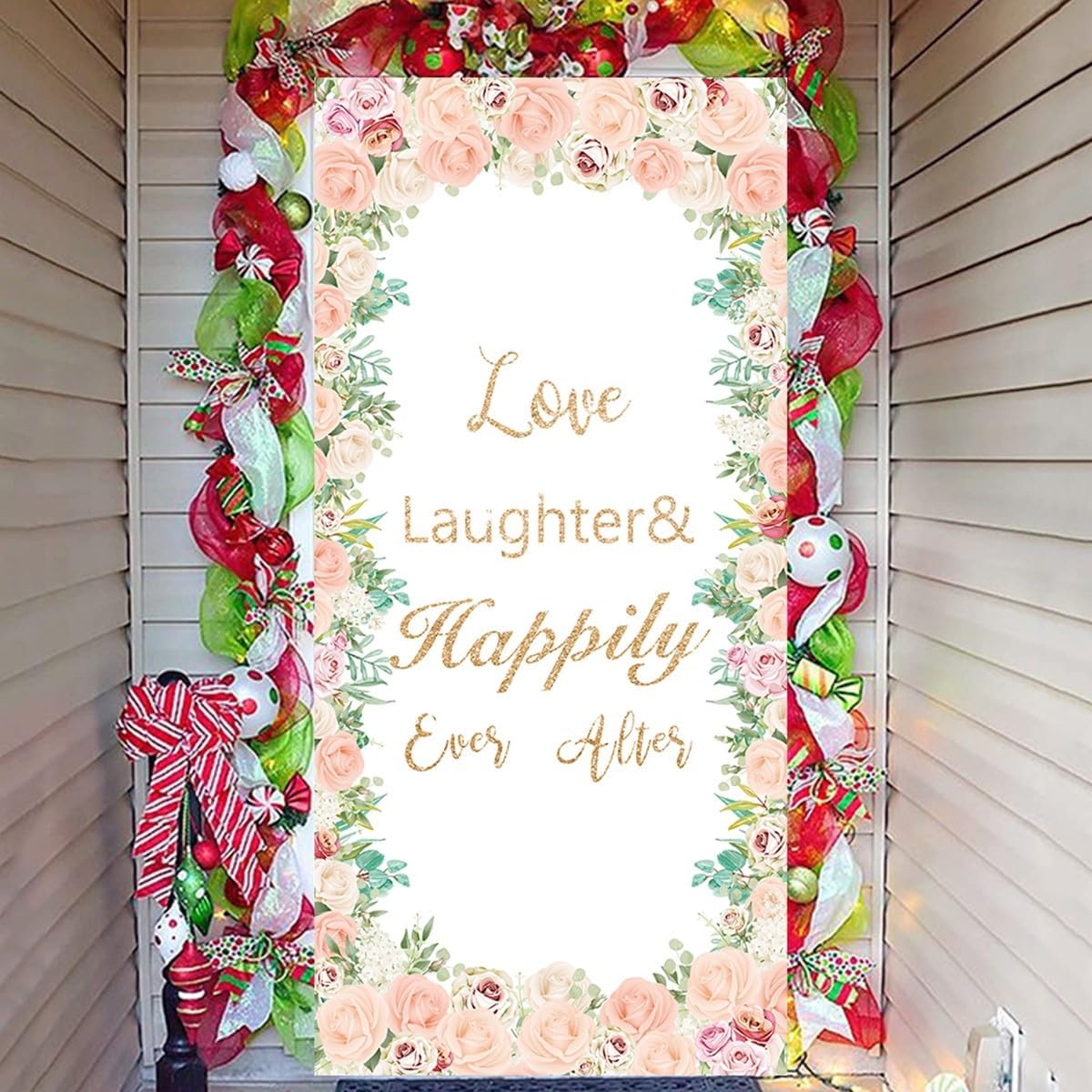 Love Laughter Wedding Door Cover 708X354 Beige