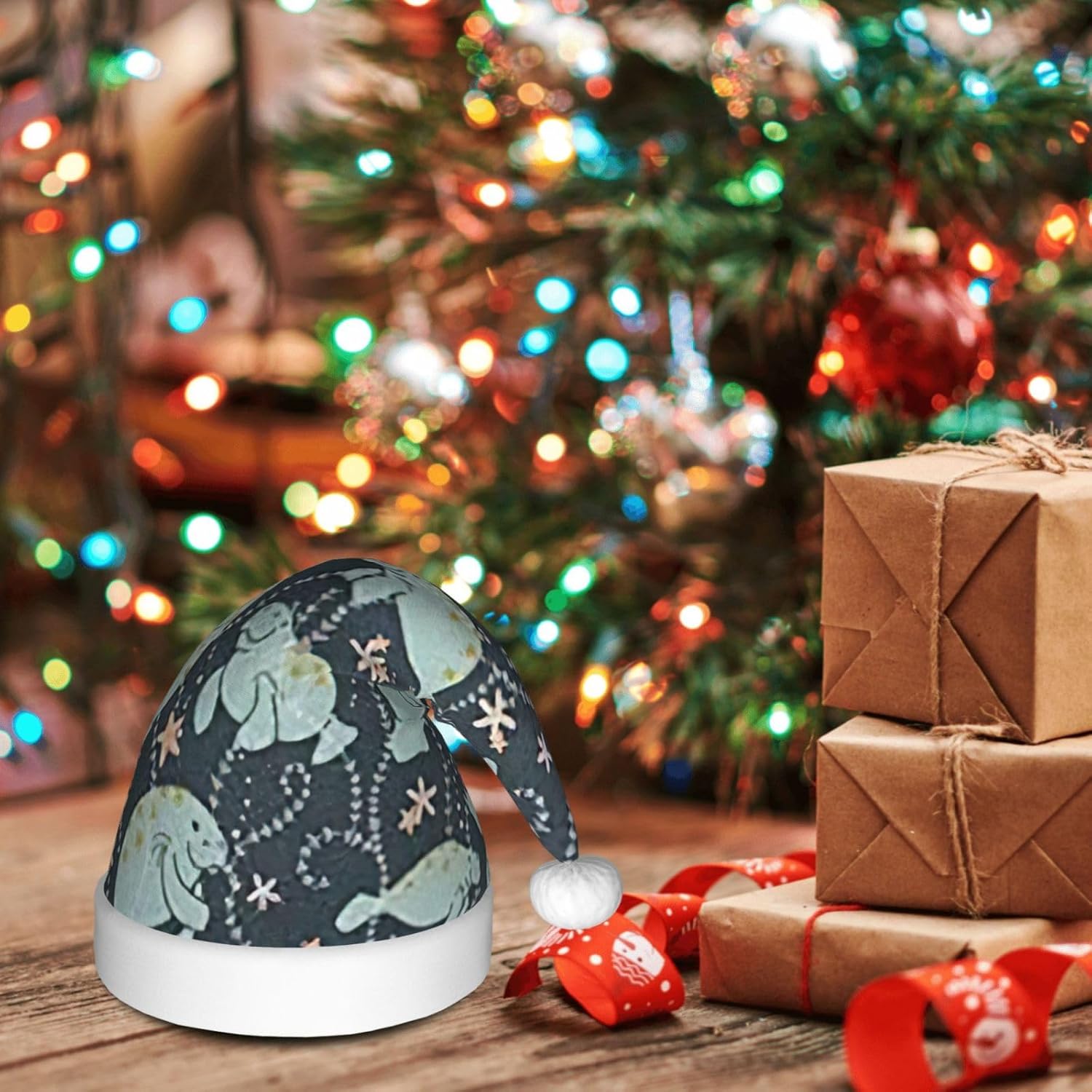 QINZHENG Manatee Santa Hat Personalized Velvet Plush Christmas Gift
