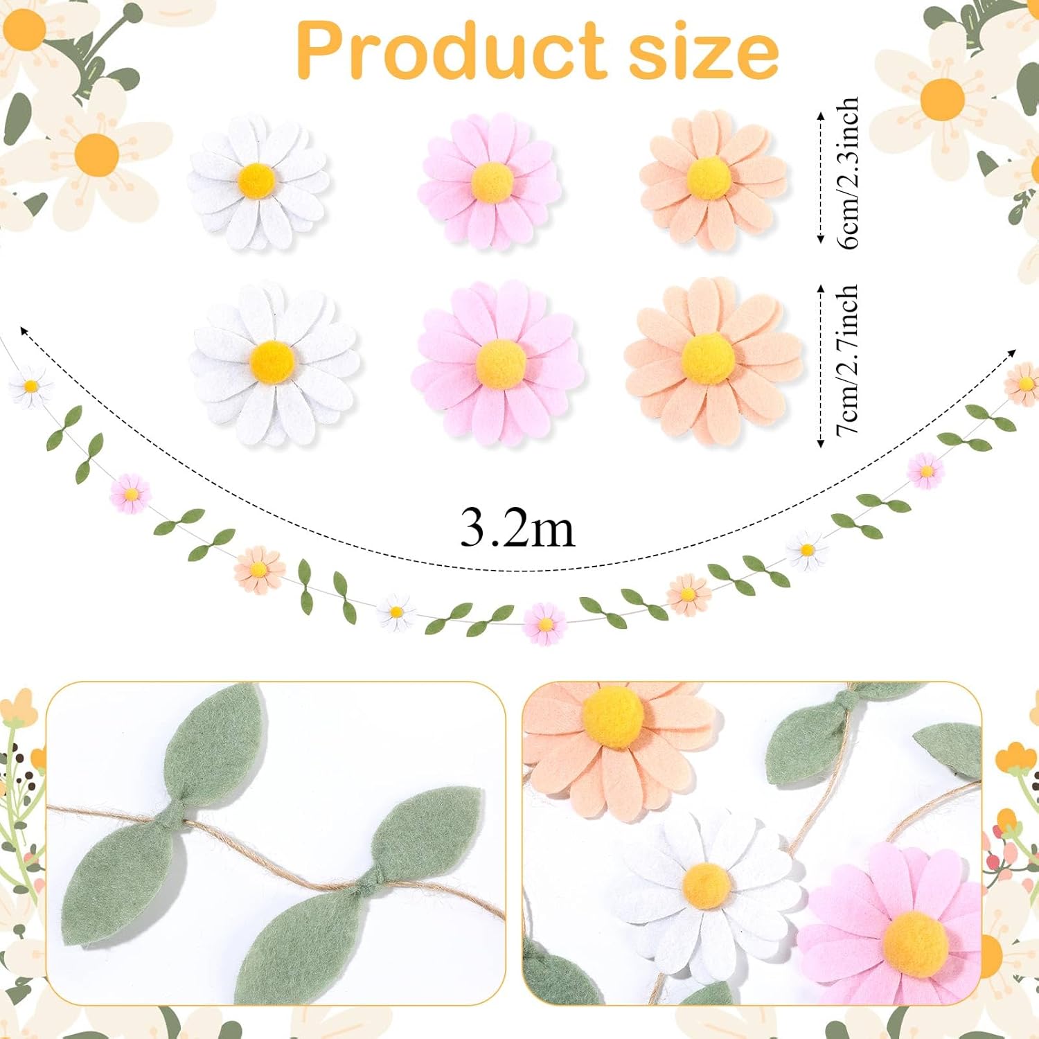 Janinka Daisy Felt Banner Garland for Parties and Birthdays