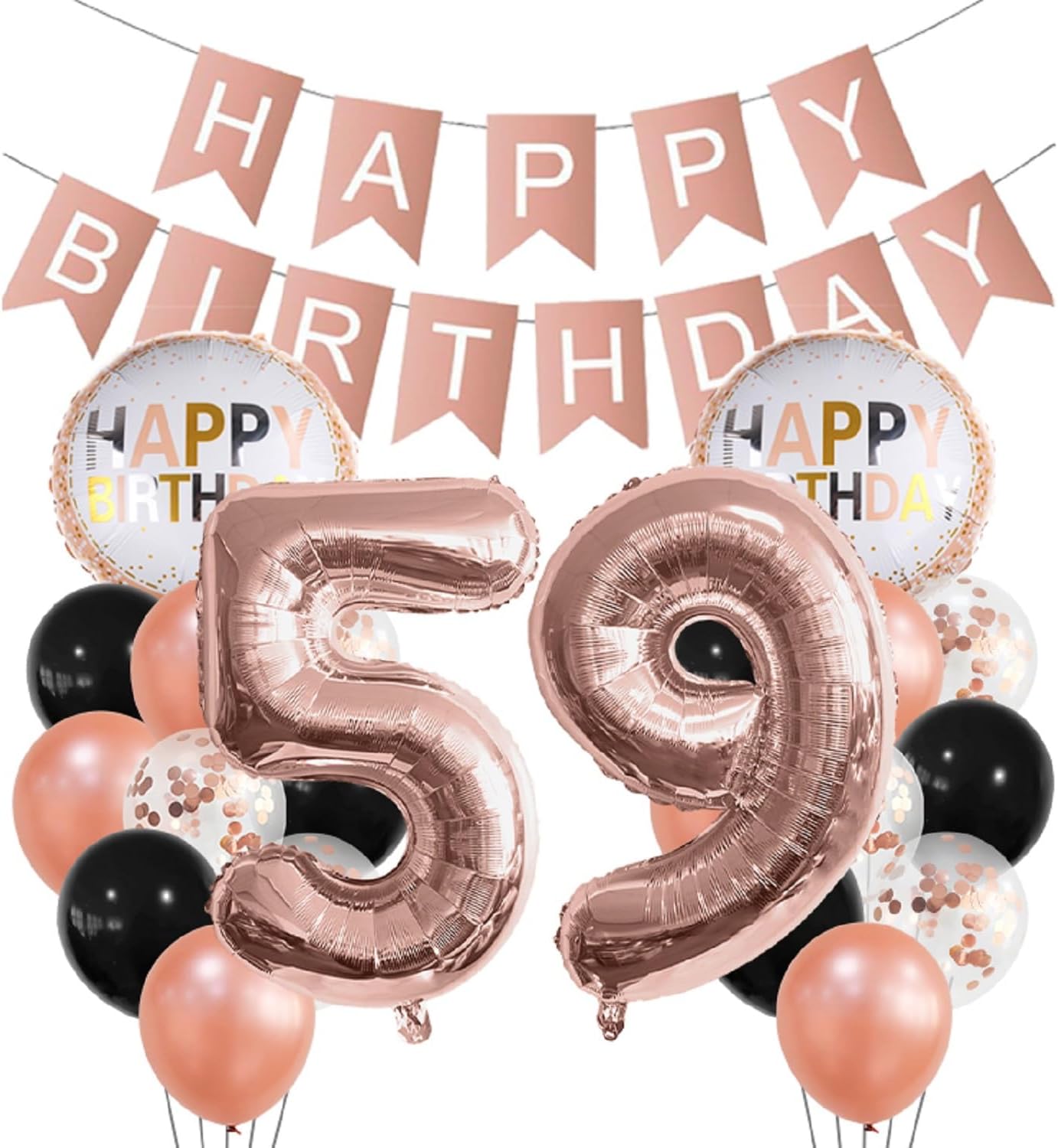 Rose Gold 59th Birthday Foil Balloons Decorations