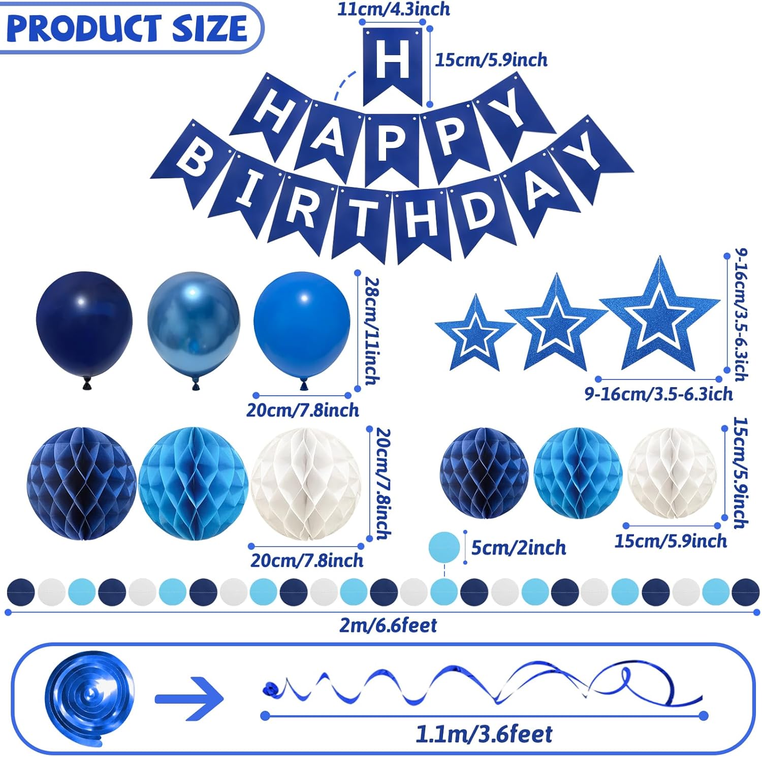 ZERODECO Birthday Decorations Blue Banner Set