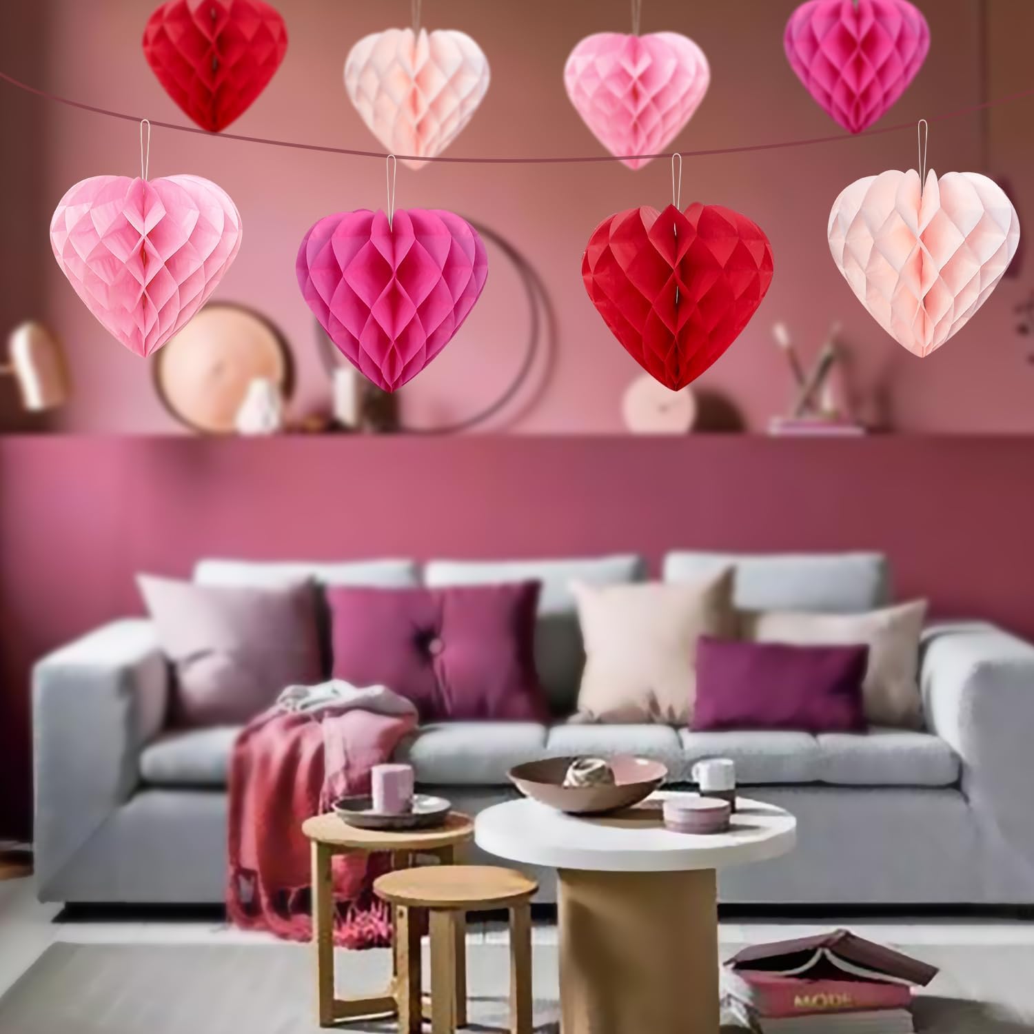 PheiLa 12pcs Heart Shaped Honeycomb Balls Party Decorations