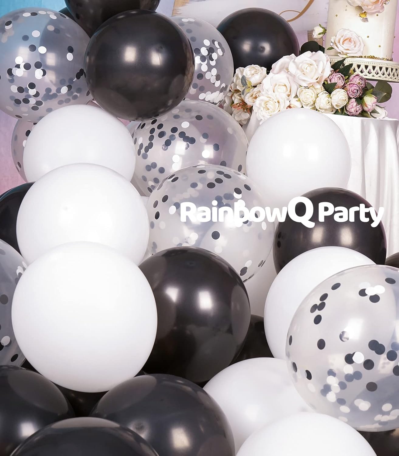 Rainbowq Party 12 Inch Black White Balloons Set