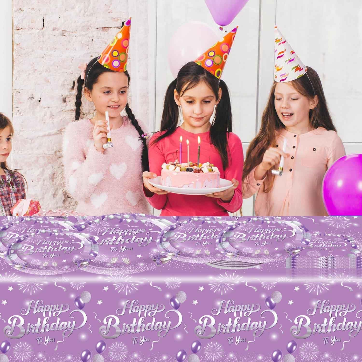 Purple Birthday Decorations Party Tableware Set 81Pcs