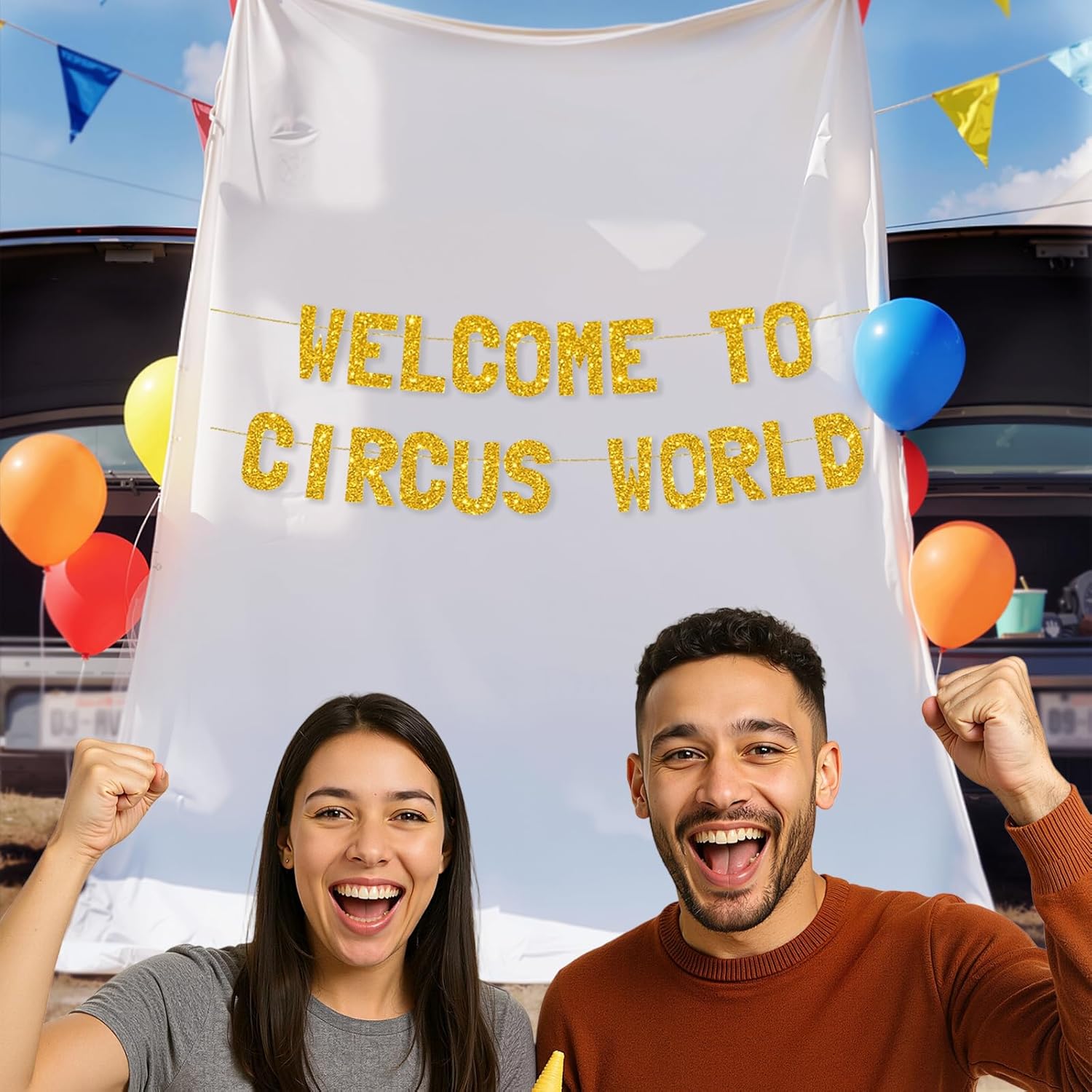 Meowoo Fun Circus World Decor Glittery Gold Banner