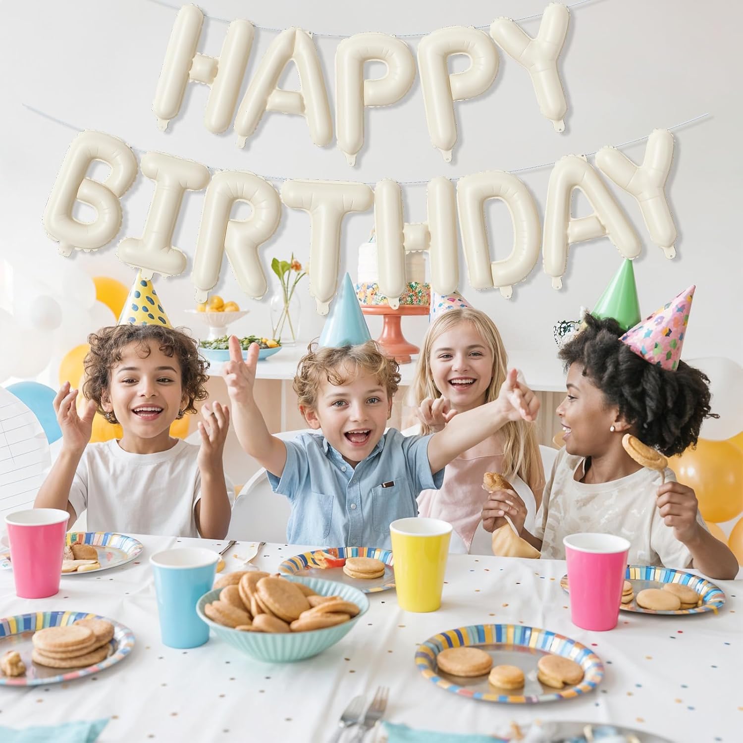 Cream Happy Birthday Balloon Banner Set 16 Inch 13pcs Foil Balloons