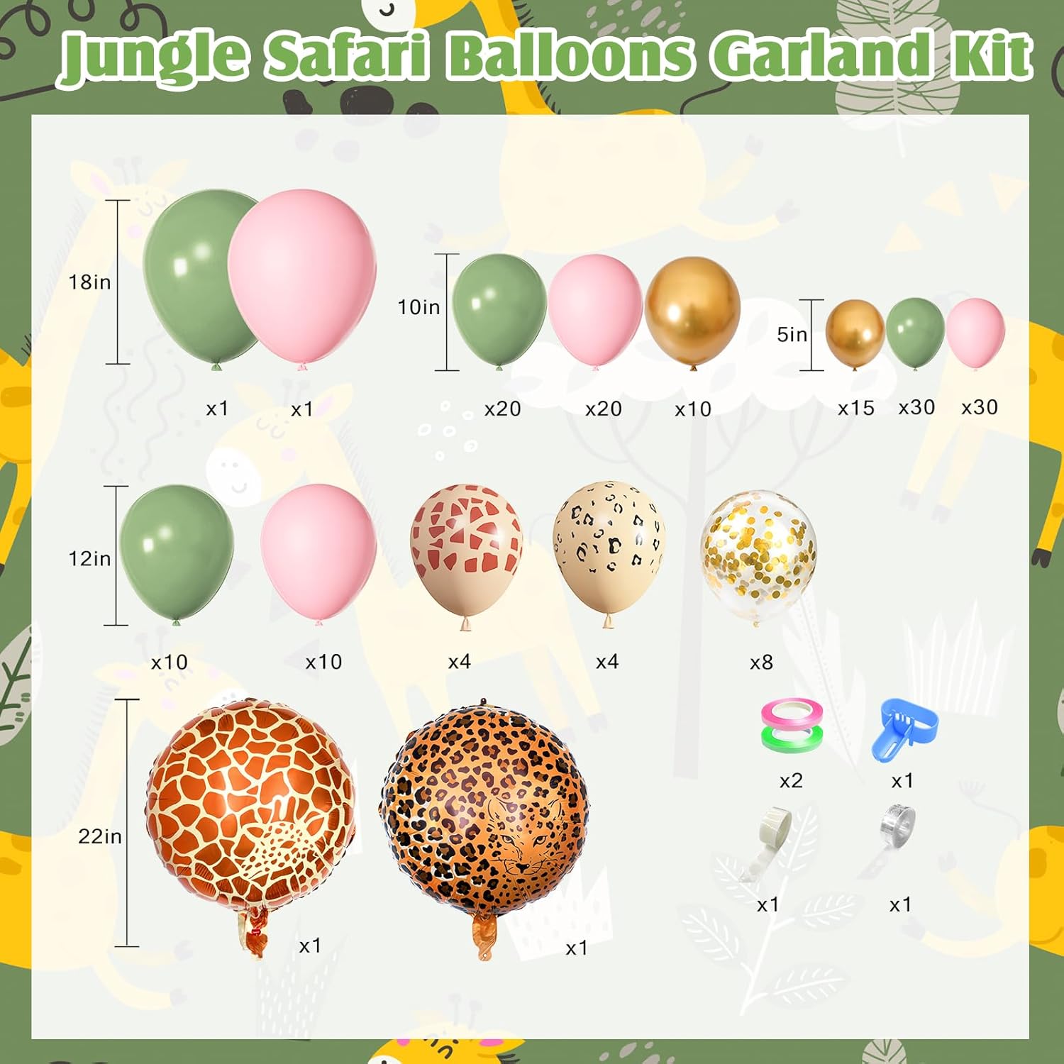 Amandir 170Pcs Jungle Safari Balloons Garland Kit