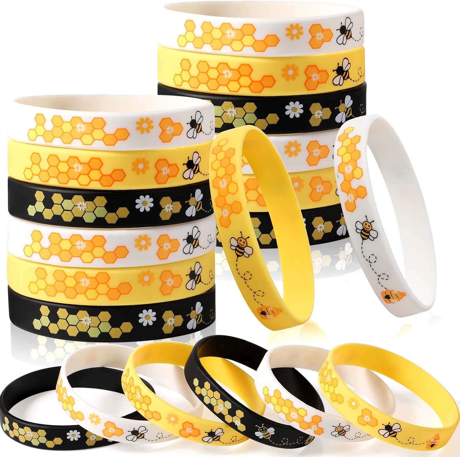 Threan Bee Silicone Bracelets 24 Pack for Parties and Celebrations