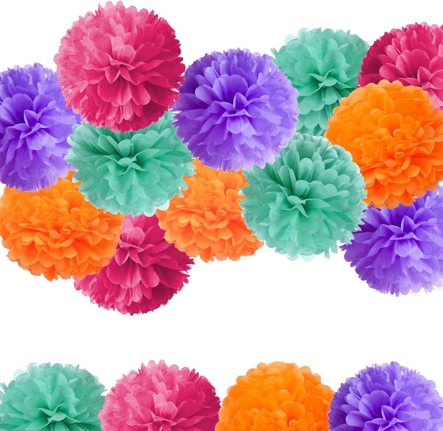 Purple Blue Orange Pink Paper Pom Poms 12PCS Decorations