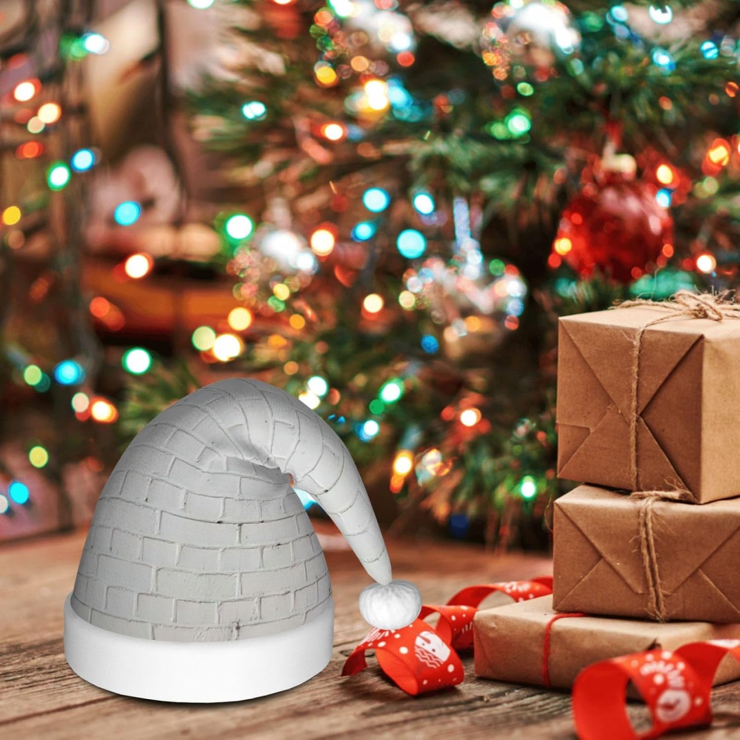 QINZHENG Old White Brick Wall Santa Hat for Women
