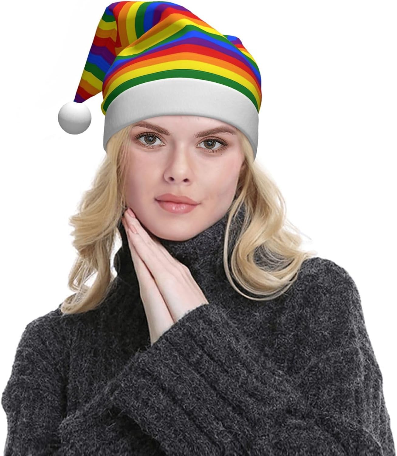 QINZHENG Personalized Rainbow Santa Hat