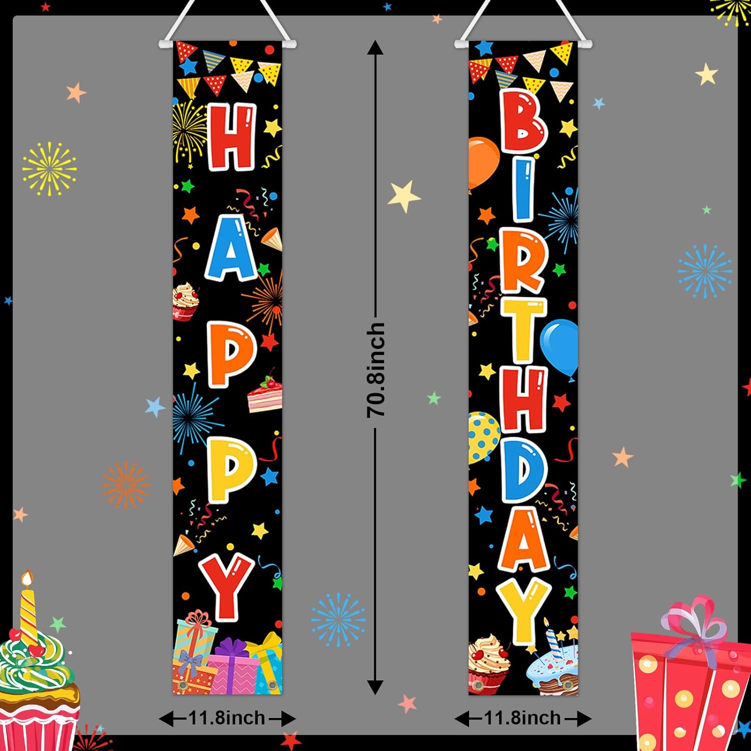 Avezano Happy Birthday Banner 2 Pcs Kids Party Decor