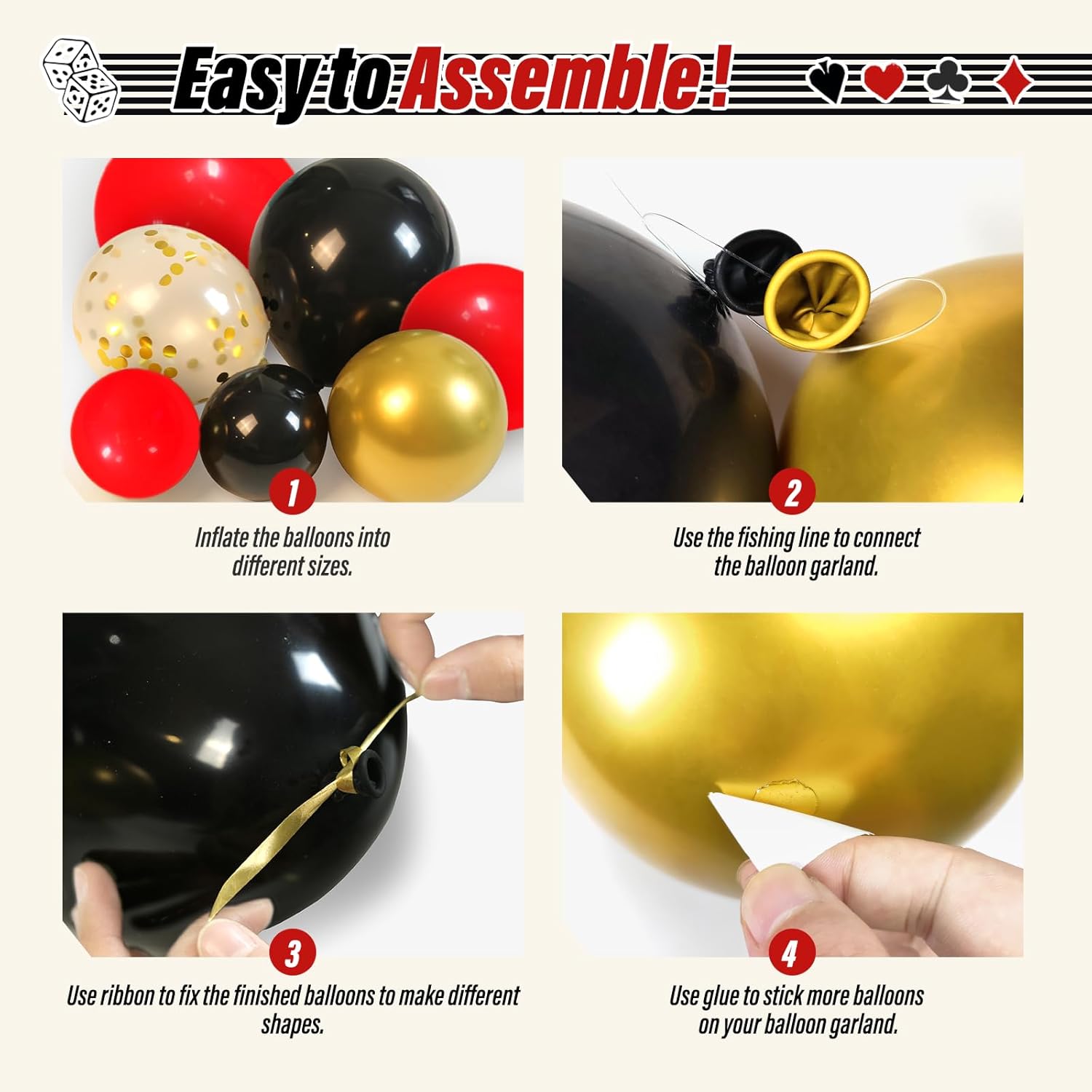 Red Black Gold Balloon Arch Kit with Garland and Star Balloons
