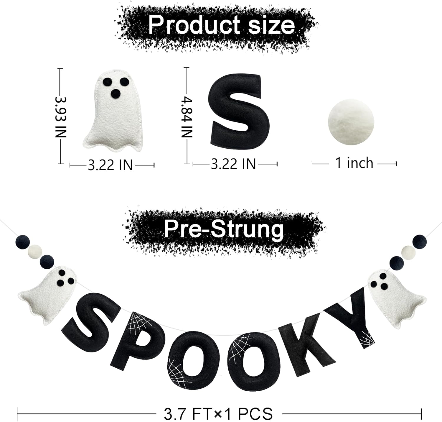 Halloween Decor Pre-Strung Felt Spooky Banner Garland