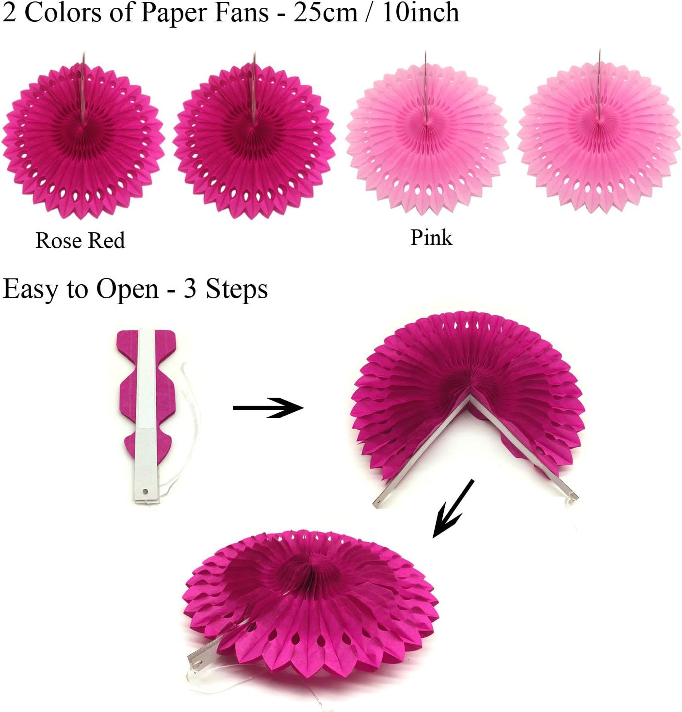 ZERODECO 21 Pcs Pink Paper Fans and Pom Poms Decorations