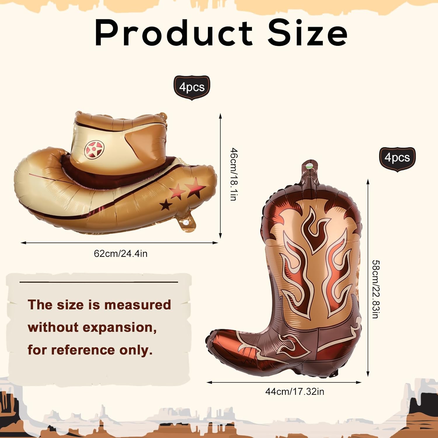 8pcs Western Themed Party Balloons - Cowgirl Hat Boot Decor
