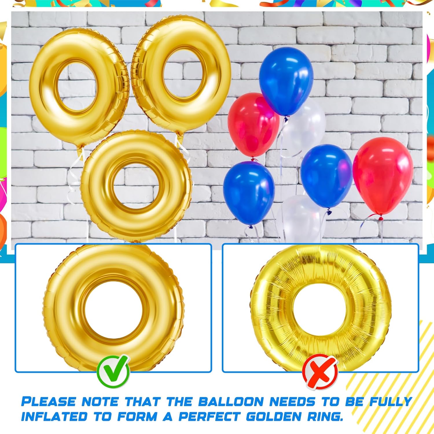 6 Pack Gold Ring Foil Balloons for Birthday Decorations