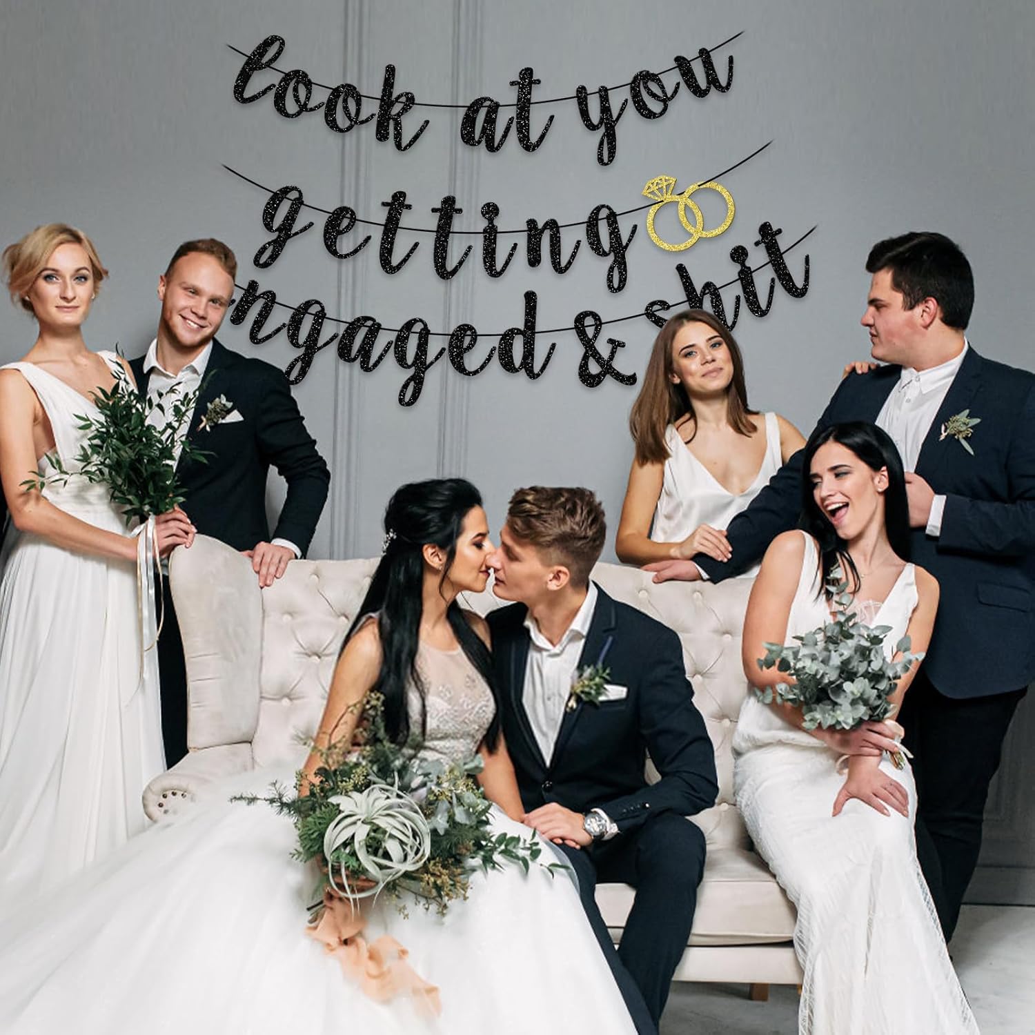 Funny Engaged Banner with Black Glitter