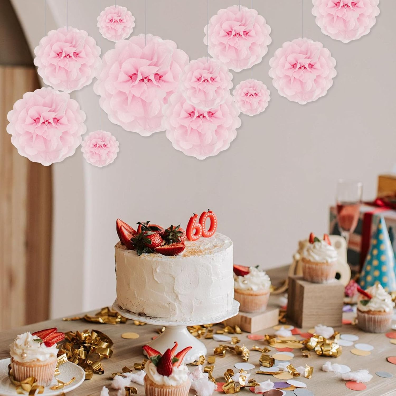 Light Pink Tissue Paper Pom Poms 20 Piece Set