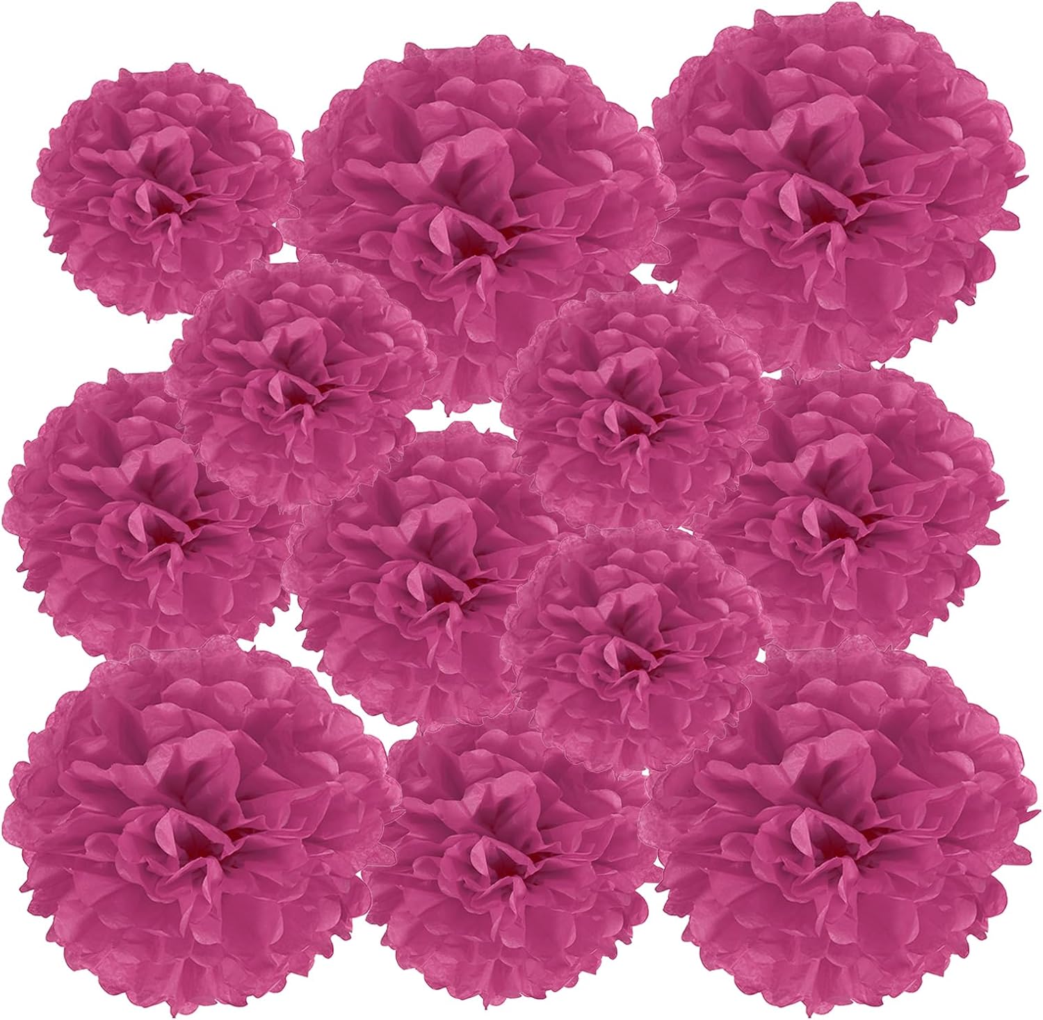 PATIKIL 4 6 8 Inch Fuchsia Tissue Pom Poms Flowers 12 Pack