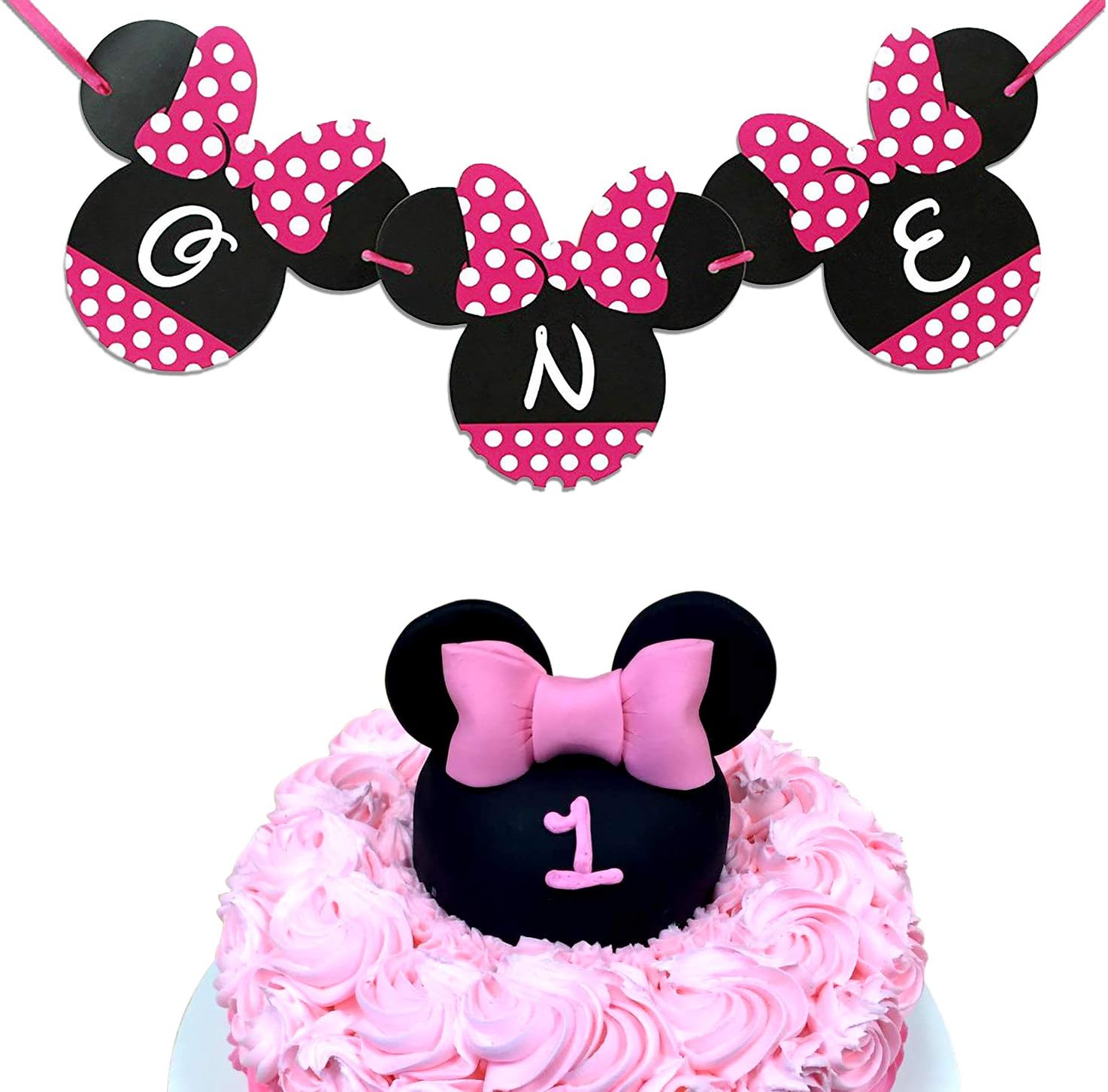 Minnie Mouse First Birthday Banner 8x8 Inches