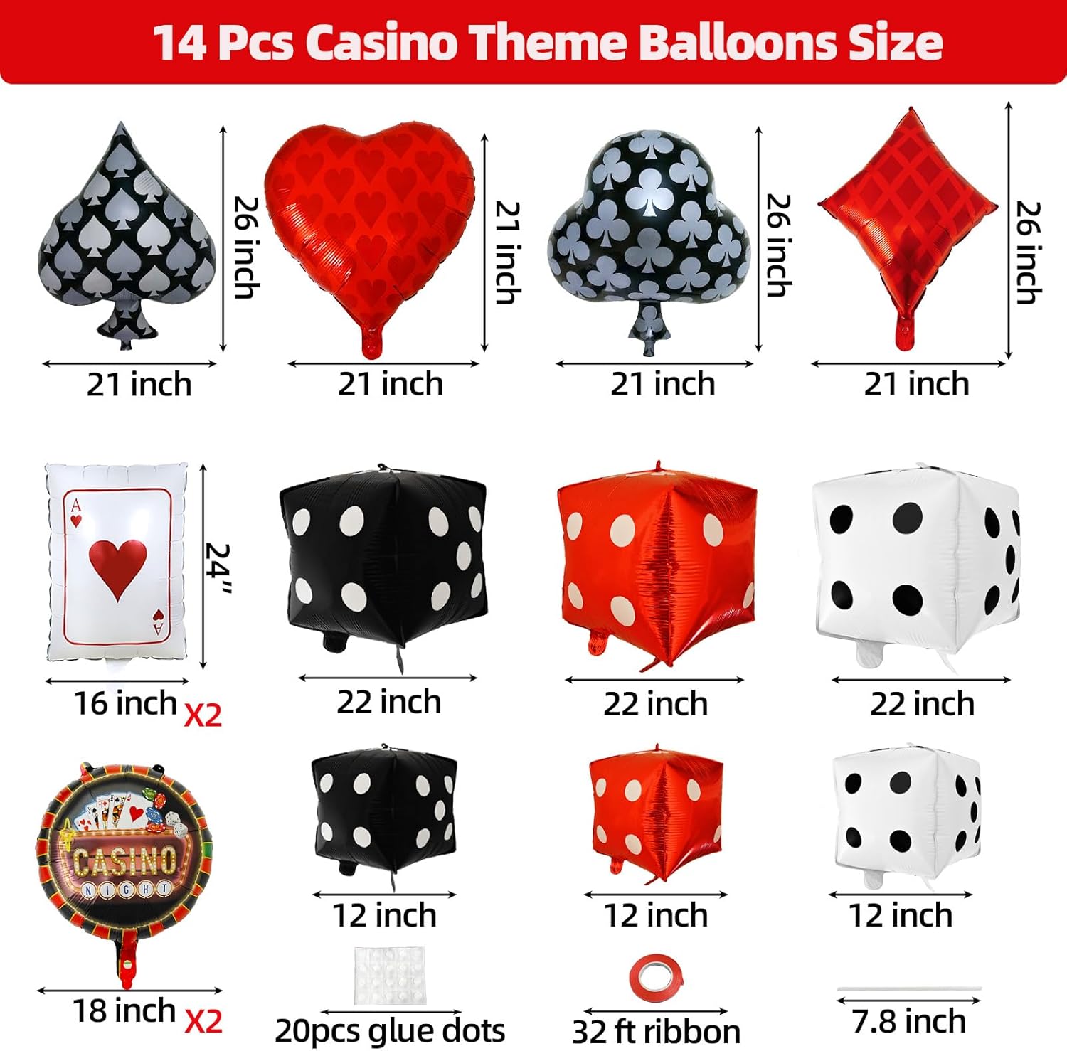 Casino Themed Balloons for Party Decorations 14 Pcs
