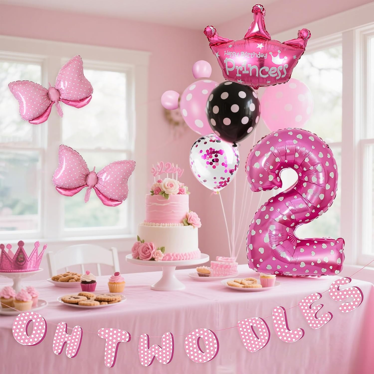 Oh Twodles Pink 2nd Birthday Party Decor Set