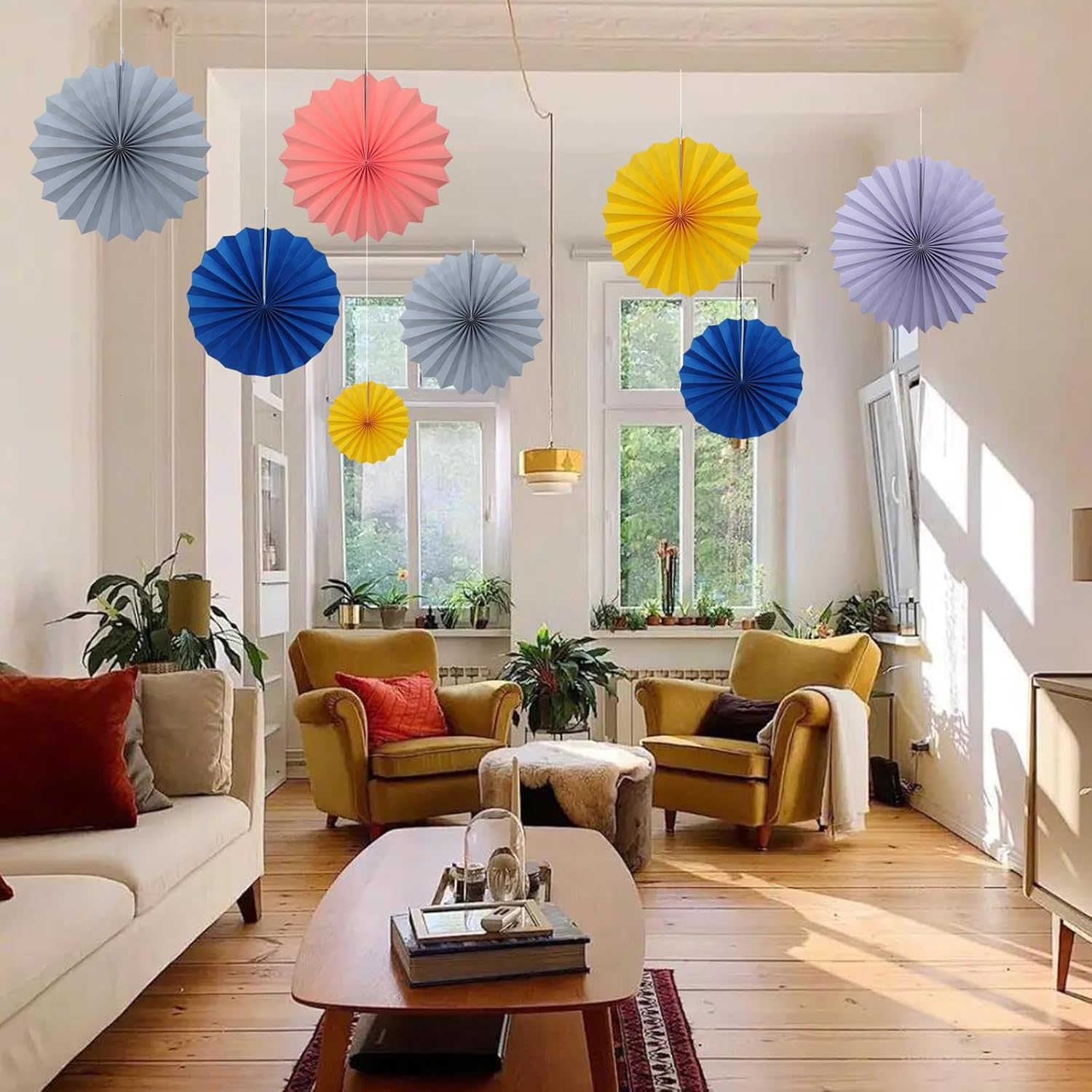 Gray Party Decorations 12in Hanging Fans DIY Set